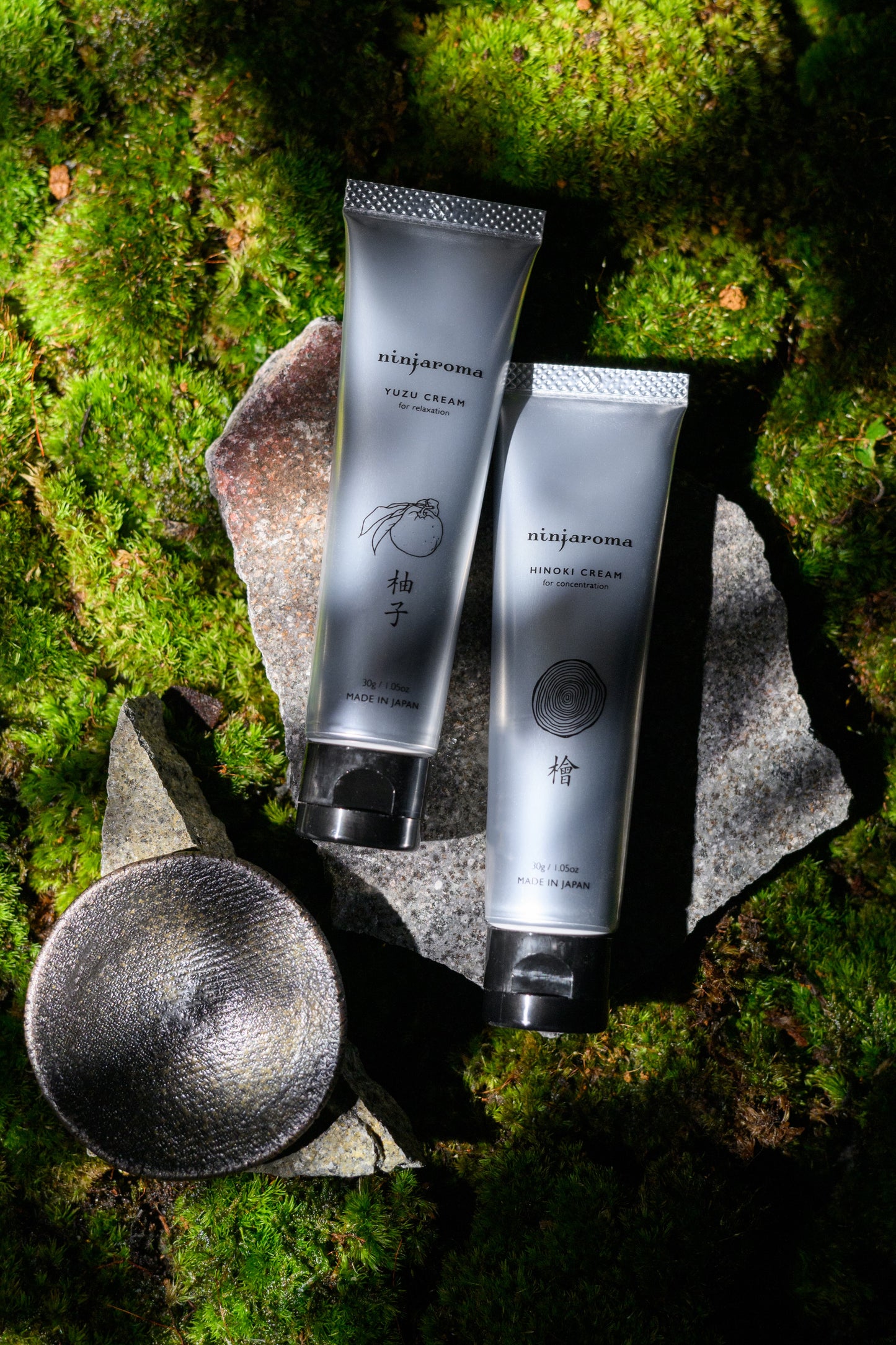 ninjaroma アロマクリームセット ヒノキクリーム30g & ユズクリーム30g & 信楽焼調合皿セット 忍びの様に調合するアロマクリーム
